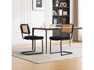 Lot de 2 chaises de salle à manger 47x58x86cm - cushion for kitchen, living room, bedroom - synthetic cane back & chenille seat - metal frame - noir