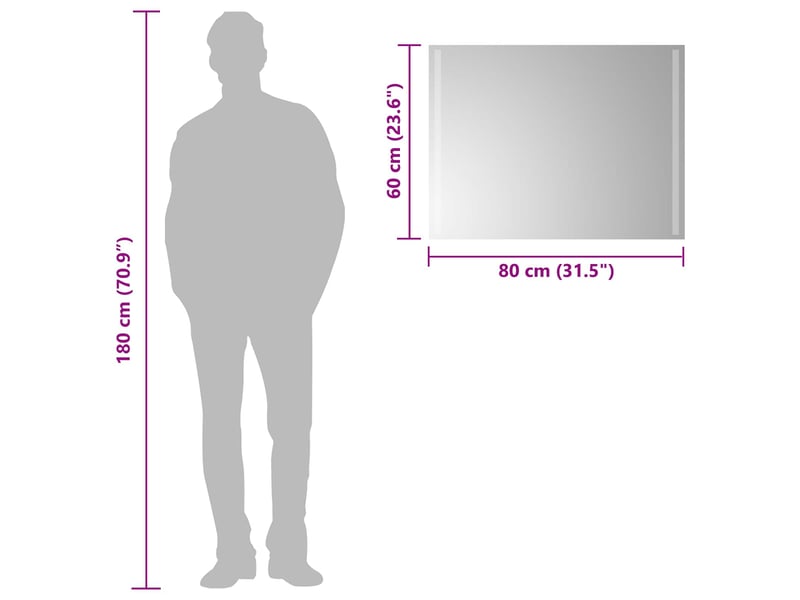  Miroir de salle de bain, miroir de toilette led transparent 80 x 60 cm verre trempé cf62618  - Conforama E