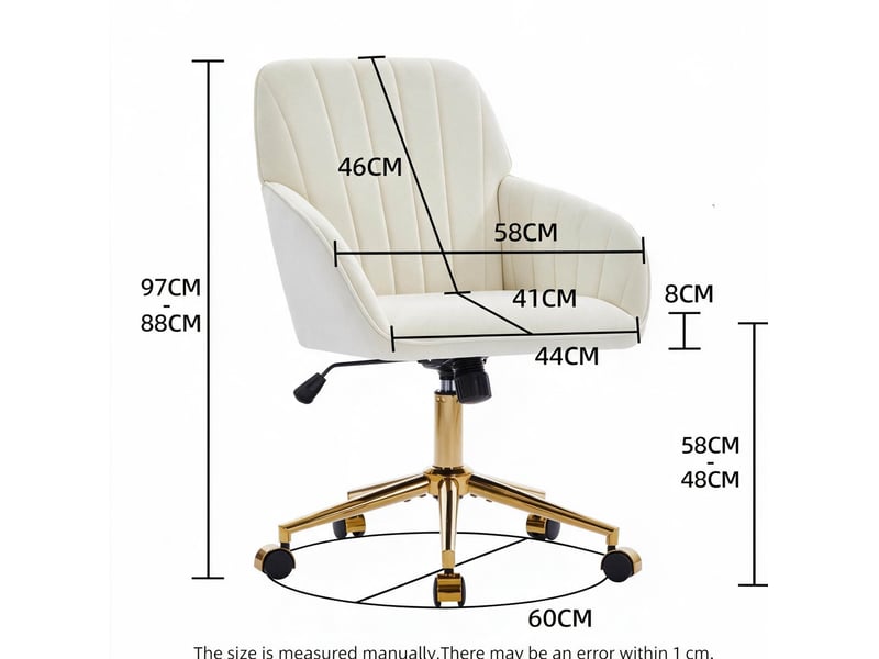  Chaise de bureau pivotante réglable en velours blanc, dossier ergonomique et roulettes pour travailler longtemps  - Conforama C