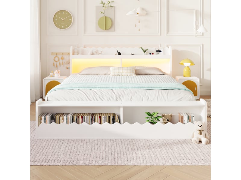  Lit gigogne 140x200 à 90x190 cm, lit avec couchage d’appoint, éclairage led, construction robuste et durable, charge maximale 200 kg, mdf blanc CozyNest - Conforama D