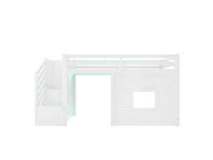 Lit mezzanine 90x200 cm <strong>MERAX</strong>  <strong>lit enfant blanc</strong> coloris blanc