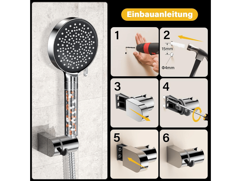  Support de pommeau de douche avec matériel de fixation, support de douche avec vis, chromé, compatible avec la plupart des tuyaux de douche  - Conforama D