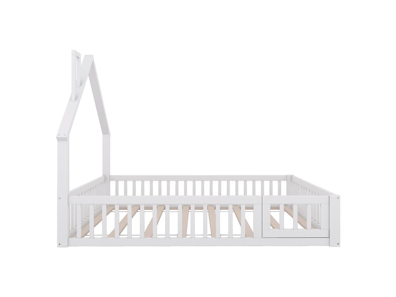  Lit cabane enfant 140 x 200 cm - lit avec sommier à lattes - bois massif - garde-corps sécurité - design cheminée - blanc  - Conforama E