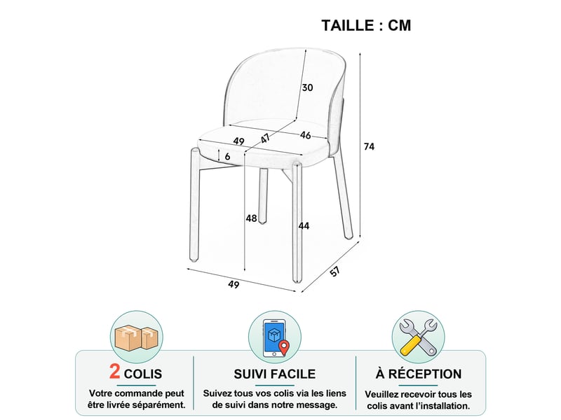  Lot de 4 chaises de salle à manger avec dossier enveloppant et assise en lin, bois massif et couleur noyer  - Conforama D