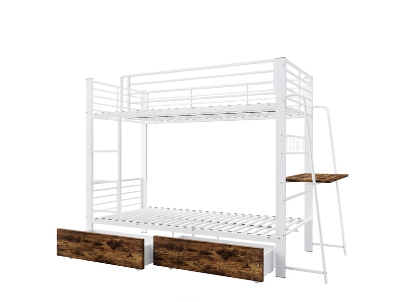  Lit superposé blanc 90x200 cm avec bureau, éclairage led, tiroir de rangement, certifié en747, 250 kg par niveau  - Conforama A