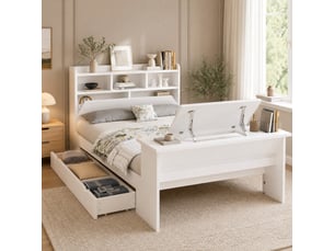 Lit avec rangement 140x200 cm <strong>OKMYHOME</strong>  <strong></strong> coloris blanc