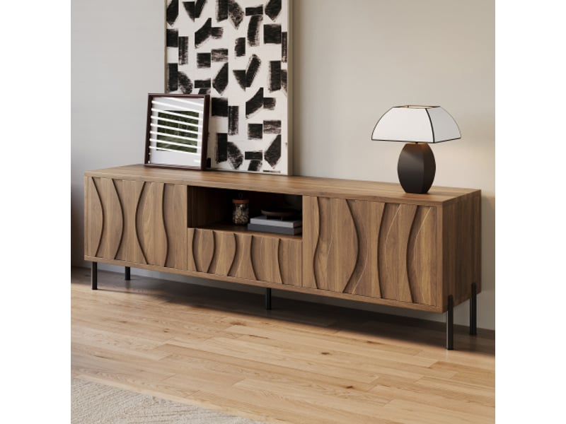  Meuble tv 160x35x46 cm - meuble bas avec 3 portes, espace de rangement, design moderne pour salon  - Conforama D