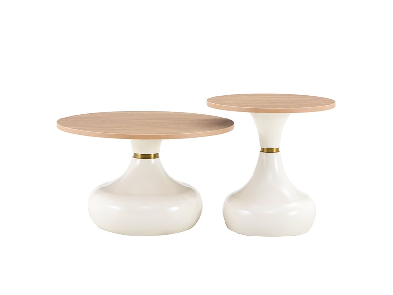 Lot de 2 tables basses gigognes brun et métal beige et design sablier lisse et solide - Conforama A