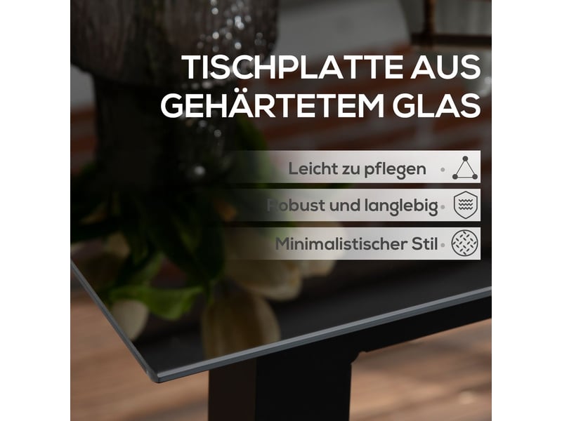  Table à manger 80 x 80 x 74 cm plateau en verre trempé cadre en aluminium noir 4 personnes forme carrée  - Conforama E