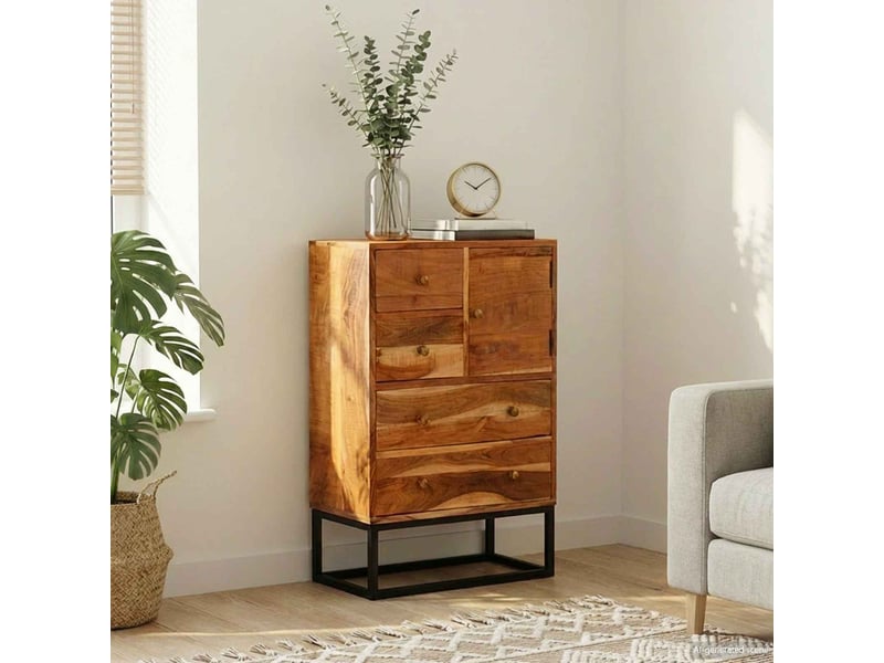  Commode avec porte naturel 55x30x90 cm bois d'acacia massif  - Conforama B