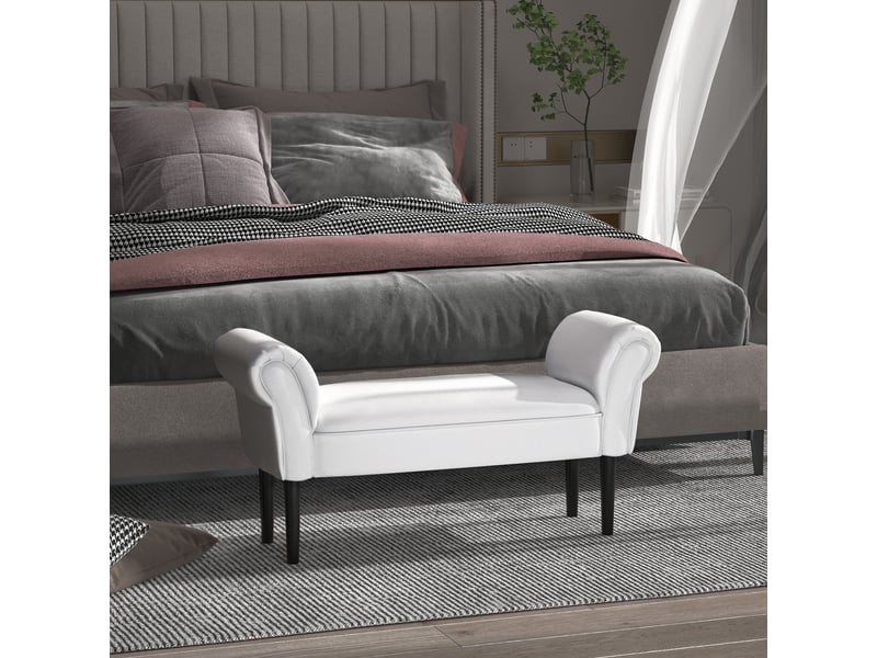  Banc de lit rembourré avec accoudoirs roulés et 4 pieds, 102 x 35 x 51 cm, gris  - Conforama D
