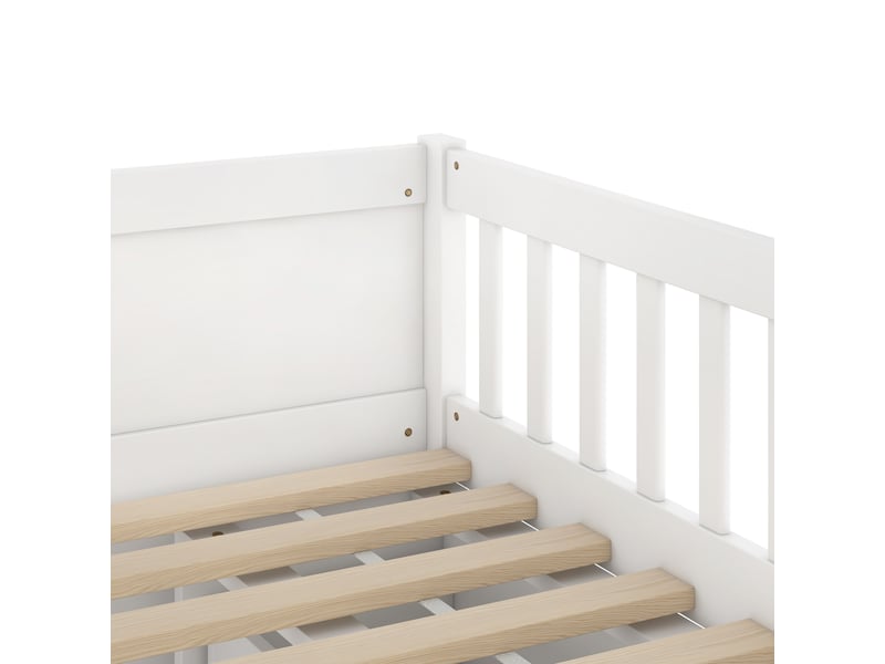 Lit enfant 90x200 cm mi-haut avec 4 tiroirs et échelle, pin et mdf, blanc, sans matelas - Conforama R