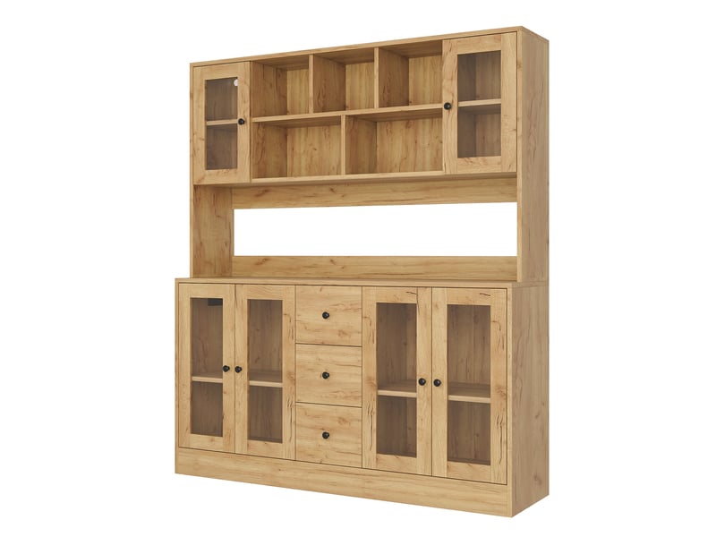  Meuble de cuisine muvano, buffet haut avec éclairage led et 6 portes en acrylique  - Conforama A
