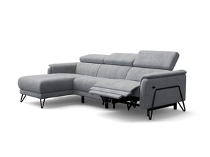 Canapé d'angle 4 places roden avec relax, tissu velours gris clair