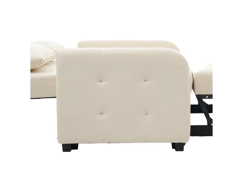  Canapé convertible beige tissu lin coton 180x127cm structure bois métal dos ajustable rangement intégré  - Conforama W