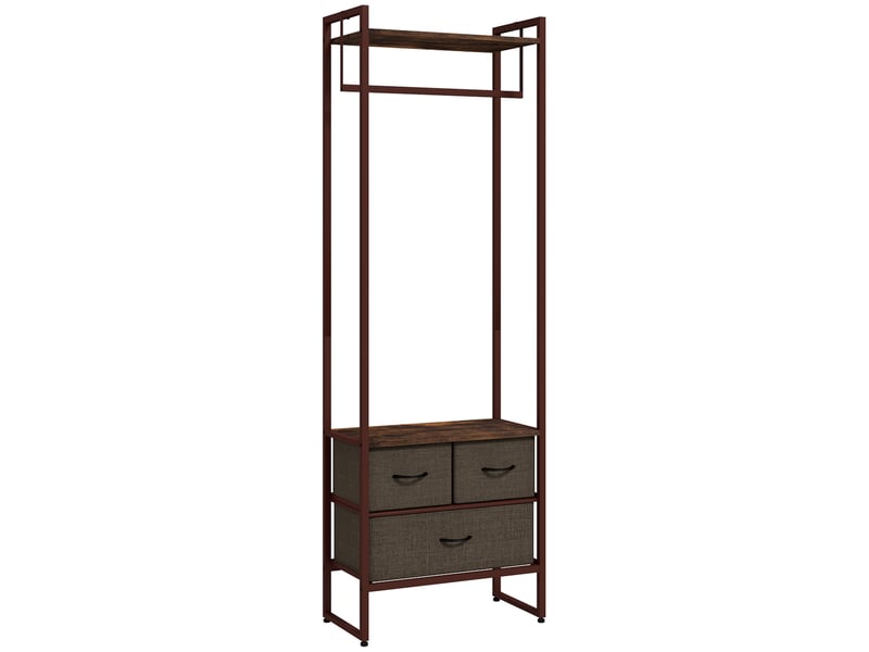  Portant à vêtements avec 3 tiroirs en tissu, étagères de rangement et tringle de suspension, 58,5 x 30 x 178 cm, marron  - Conforama B