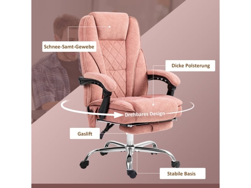  Chaise de bureau massante avec chaleur, inclinable, repose-pieds, télécommande, poche latérale, rose  - Conforama B