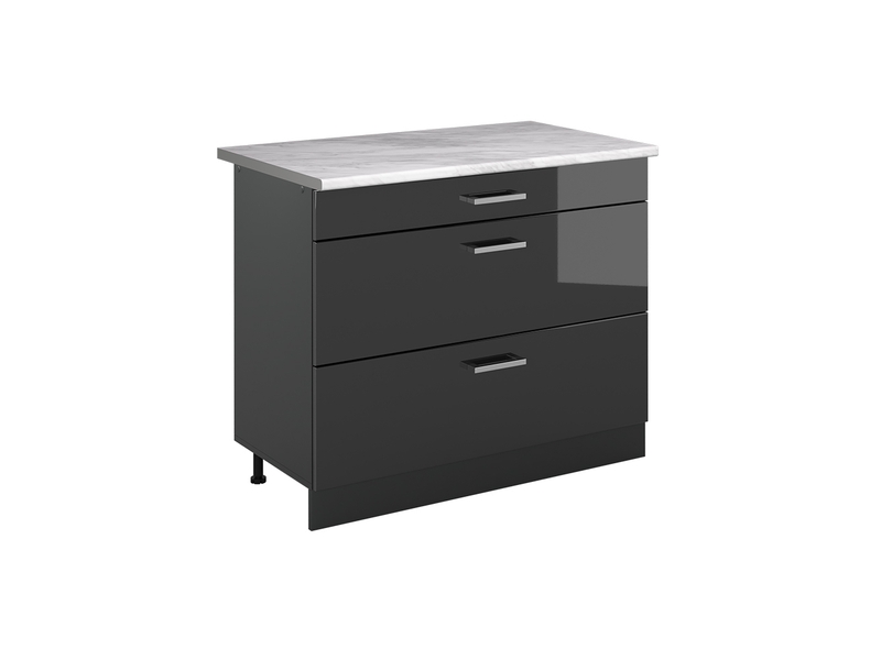  Vicco meuble cuisine, anthracite haute brillanceanthracite, 100cm plan de travail marbre  - Conforama A