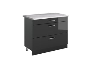 Vicco meuble cuisine, anthracite haute brillanceanthracite, 100cm plan de travail marbre
