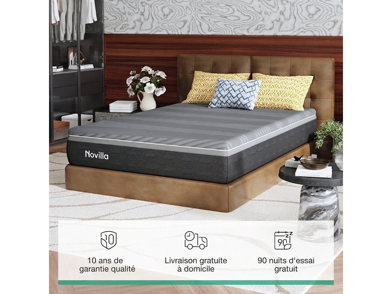  Novilla matelas en mousse 140 x 200 cm, épaisseur 25 cm, 7 zones, housse lavable, tissu oeko-tex, mousse certipur-us  - Conforama C