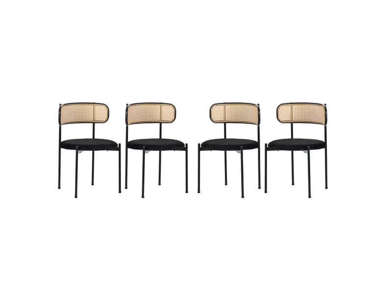  Lot de 4 chaises de salle à manger en velours noir avec dossier en rotin  - Conforama A
