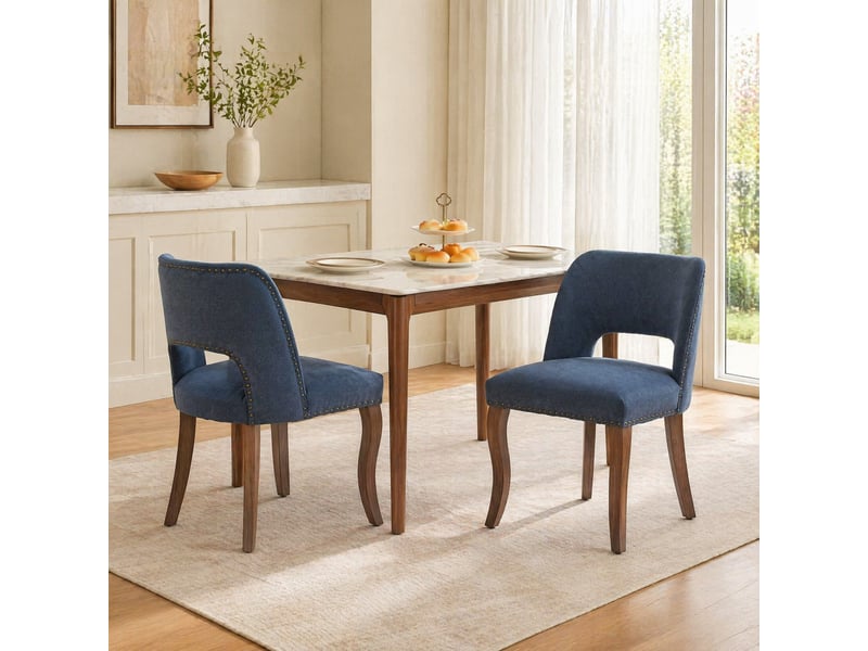  Lot de 2 chaises de salle à manger en chenille bleue avec dossier enveloppant  - Conforama D