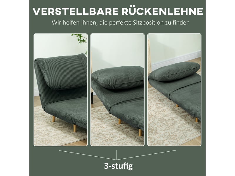  Fauteuil convertible 1 place en velours côtelé dossier inclinable vert 82 x 87 x 89 cm  - Conforama E