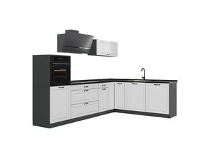 Vicco cuisine en angle, blanc campagneanthracite, 287 x cm plan de travail anthracite
