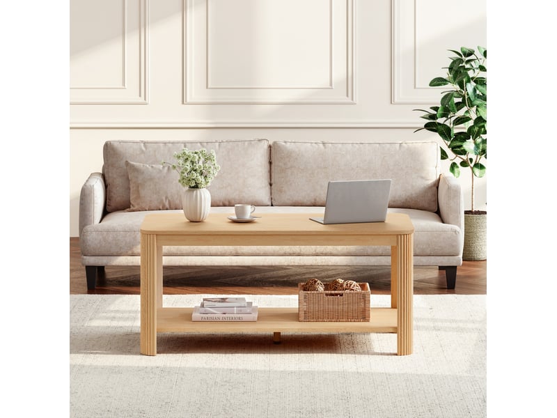  Table basse tcqpz rectangulaire 100 x 50 x 45 cm à 2 niveaux de rangement ouverte panneau de particules naturel  - Conforama B