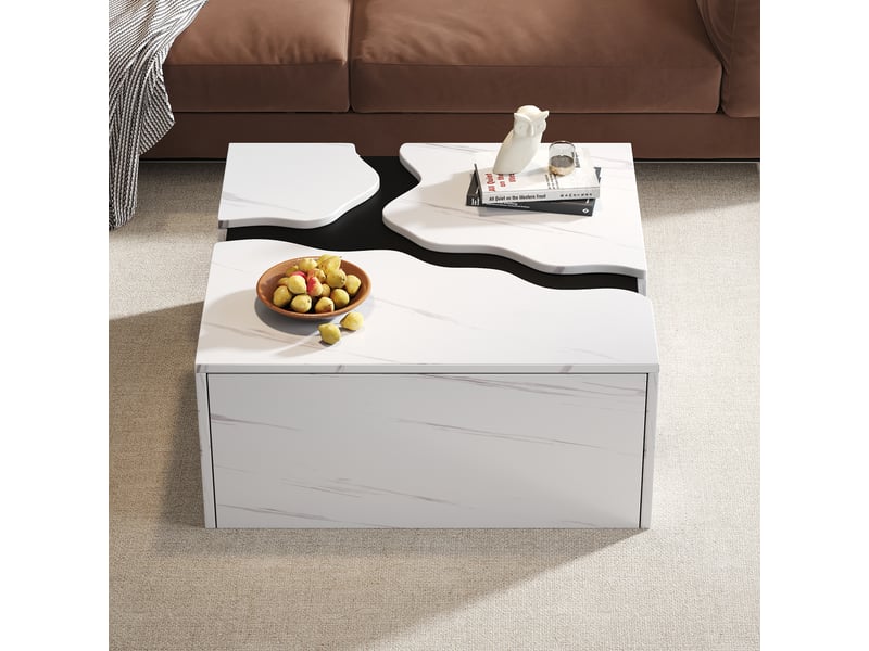  Table basse carrée 70x70 cm avec tiroir - effet marbre design géométrique moderne  - Conforama E