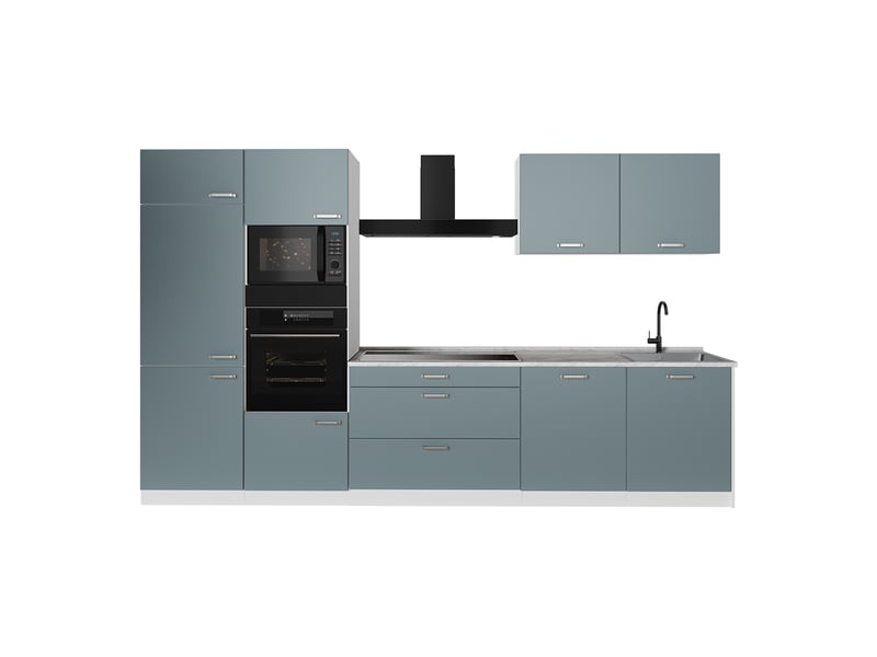  Vicco cuisine, bleu-grisblanc, 340cm plan de travail marbre  - Conforama A