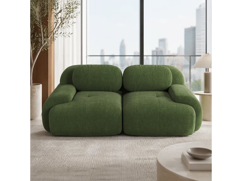 Canapé modulable modenvie 2 places sans cadre en velours côtelé vert 208 x 103 x 70 cm - Conforama B