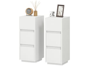 Ensemble de 2 tables de chevet modernes et peu encombrantes avec 2 tiroirs et une étagère ouverte, 25 x 30 x 65 cm, blanches