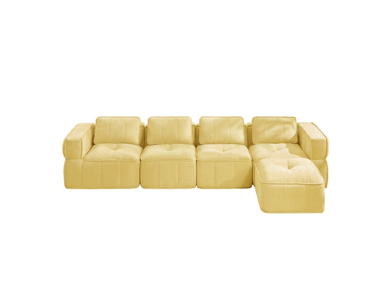  Canapé d'angle modulable 4 places avec pouf en polyester jaune  - Conforama E