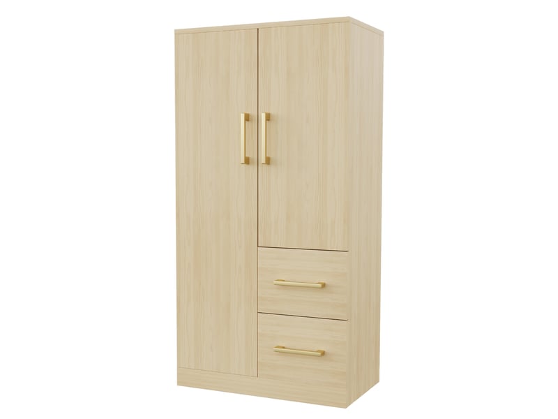  Armoire à vêtements 2 portes 70 x 40 x 135 cm, avec tiroirs et rangements, chambre enfant, bois naturel  - Conforama E