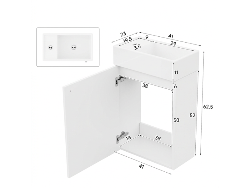 Meuble sous vasque suspendu blanc laqué 41x23x62.5 cm avec porte à fermeture douce - Conforama D
