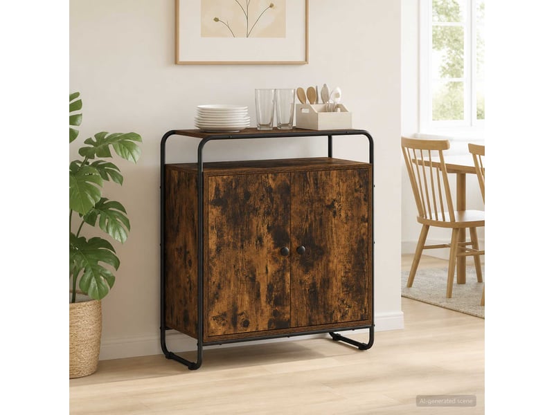  Buffet salon, buffet de rangement chêne fumé 68x35x75 cm bois d'ingénierie shl64337  - Conforama B