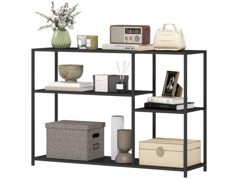 Console noire avec 4 étagères et cadre acier 110x30x75 cm pour entrée et salon - Conforama A