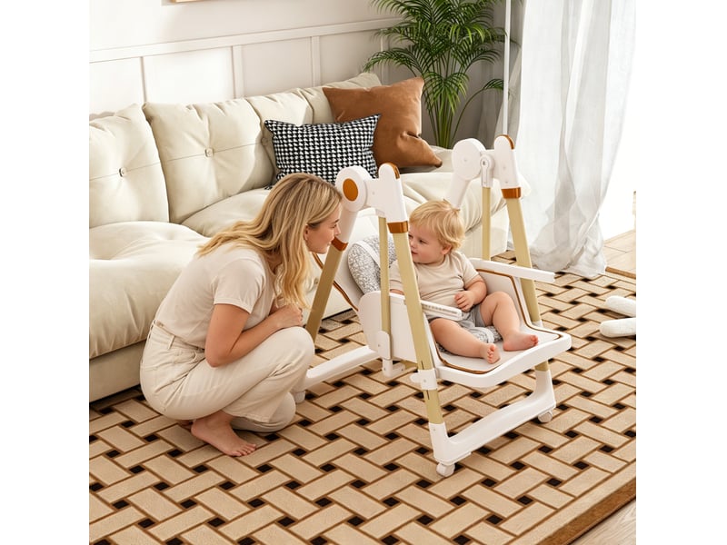  Chaise haute bébé 2-en-1 avec fonction basculante, ceinture de sécurité à 5 points, roues verrouillables, plateau amovible réglable, pliante et hauteur réglable, blanc  - Conforama C