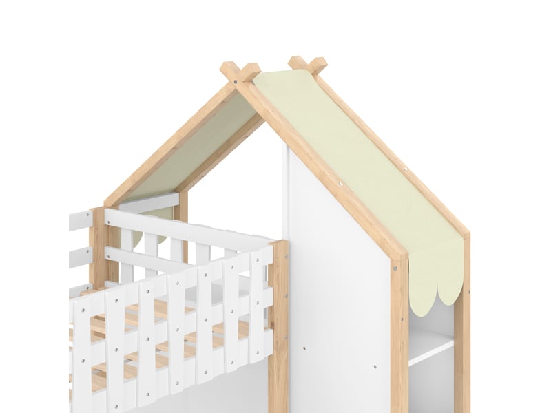  Lit superposé enfant avec couchage inférieur 140 x 200 cm, supérieur 90 x 200 cm, 2 tiroirs, blanc et naturel  - Conforama W