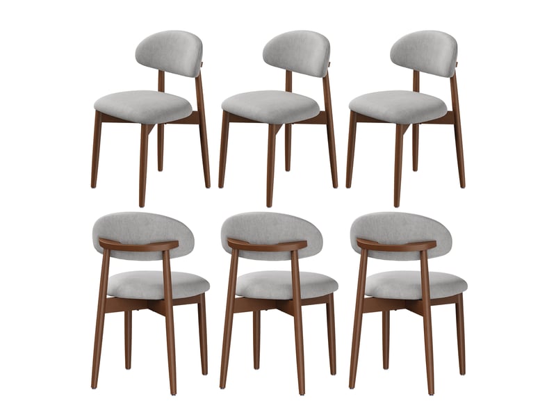 Lot de 6 chaises de salle à manger en tissu chenille, pieds en bois massif，43 x 51 x 83 cm，gris  - Conforama A