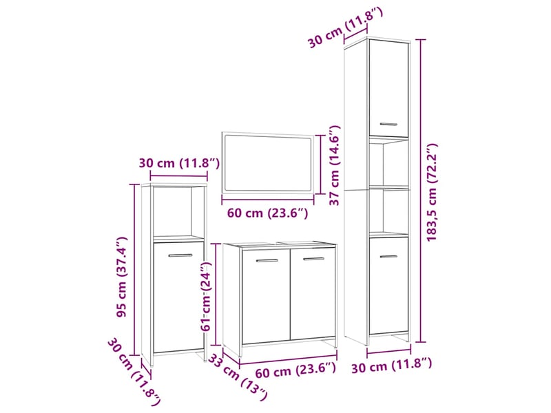 Ensemble de meubles de salle de bain 4 pcs sonoma gris cf63875 - Conforama E