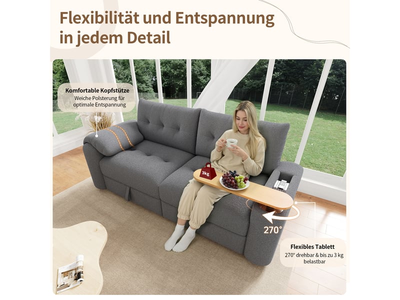  Canapé convertible, canapé-lit, 3 places, gris, adapté à l'espace de vie, mobilier pour espace de vie, pour salon et séjour  - Conforama E