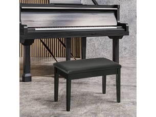 Banquette de piano réglable en hauteur avec rangement, coussin similicuir noir, 75 x 35 x 49 cm