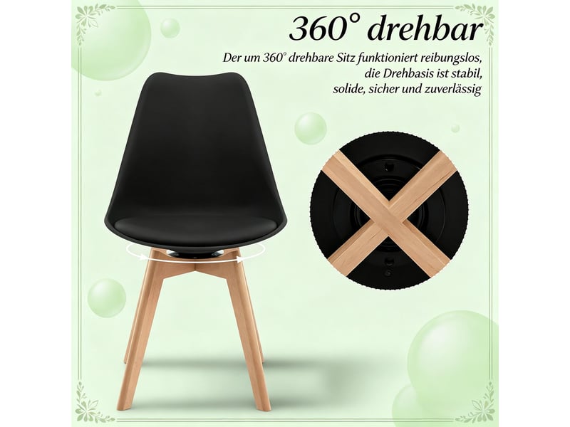  Lot de 4 chaises de salle à manger pivotantes,360°,similicuir,noir  - Conforama D