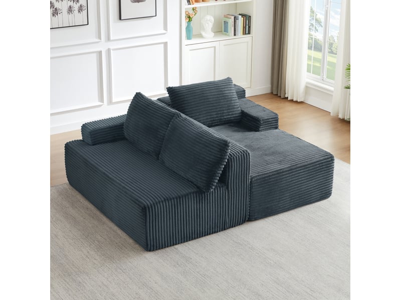  Canapé d'angle compressé en l 238x152x66 cm modulable 3 places, mousse et velours côtelé couleur gris foncé, moderne  - Conforama D