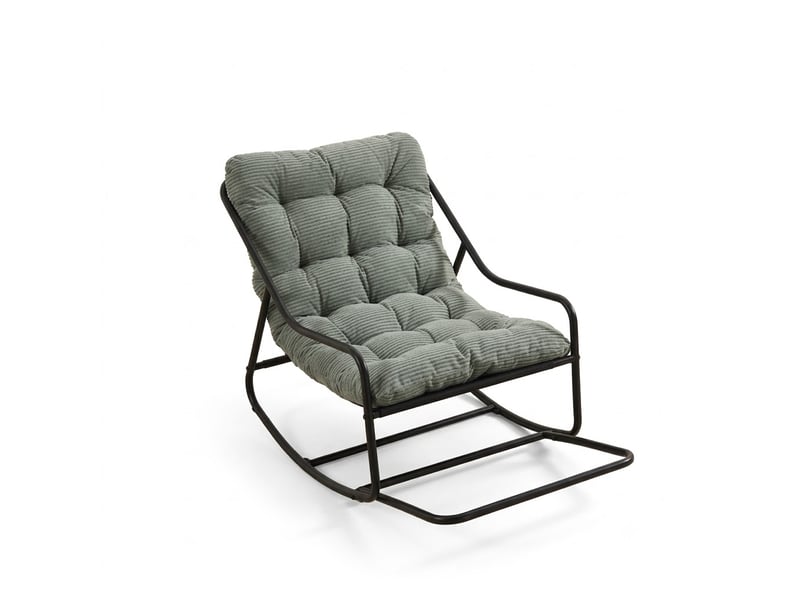  Fauteuil à bascule extérieur - 75x116x82cm - rocking chair de jardin avec coussin épais et moelleux - vert clair et noir  - Conforama A
