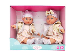Jeu de poupées jumeaux 2 dolls 33 cm yeux bleus ensemble accessoires