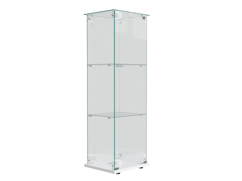 Vitrine en verre 3 niveaux simple porte - blanc - 39,8 x 35 x 123,5 cm - armoire d'exposition avec éclairage led et base blanche - Conforama A
