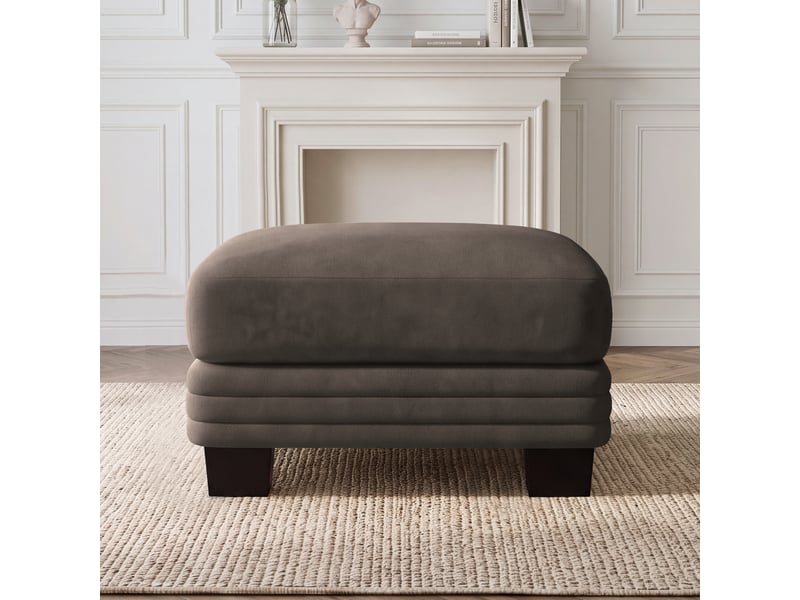  Pouf carré taupe en chenille, repose-pieds rembourré avec pieds pour salon et chambre  - Conforama D